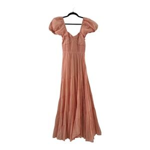 Free People Oasis Midi Dress Almost Apricot Orange Smocked Tiered XS OB1988202